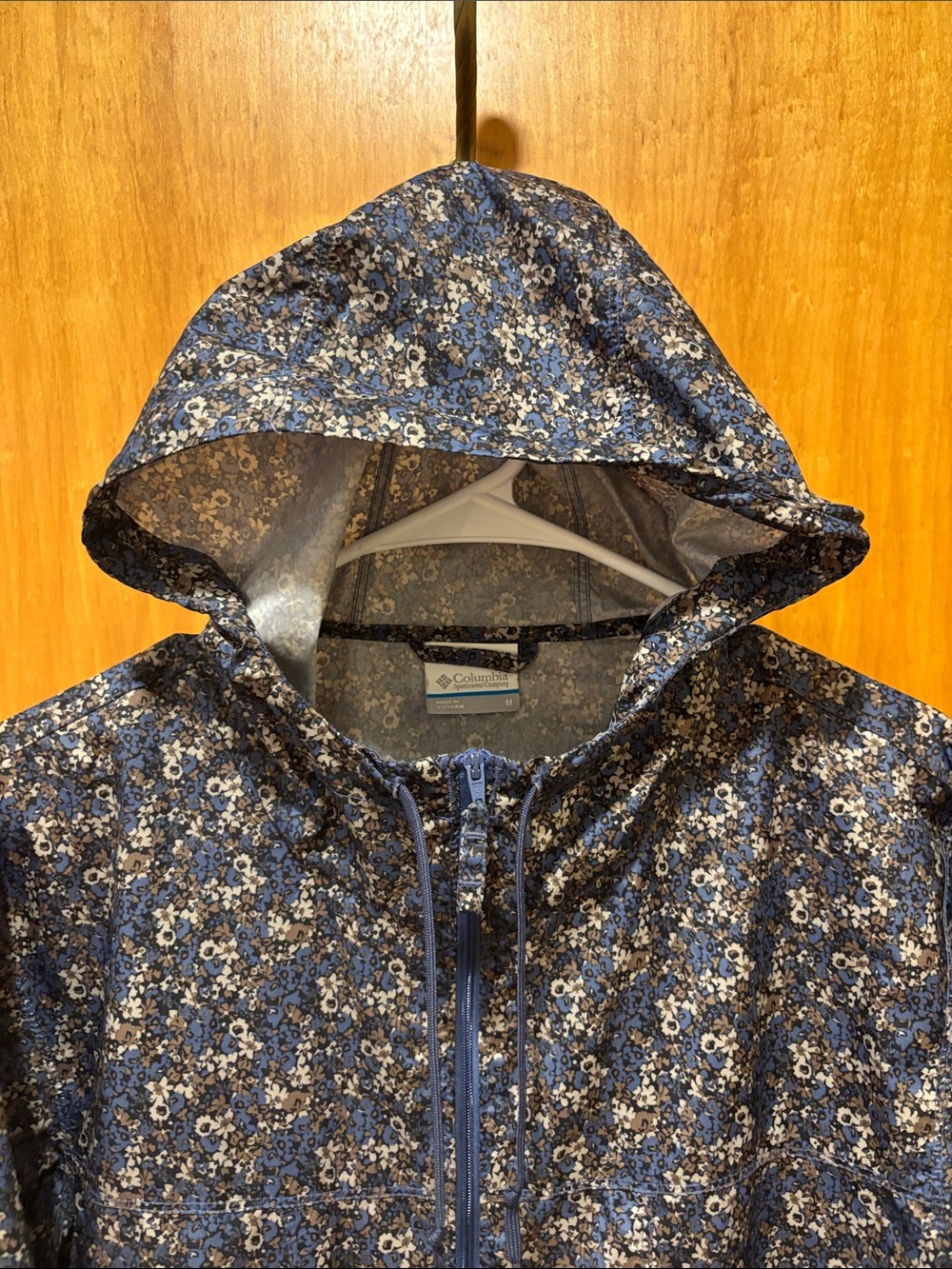 Columbia Blue Floral Hooded Windbreaker Jacket - Picture 3 of 10